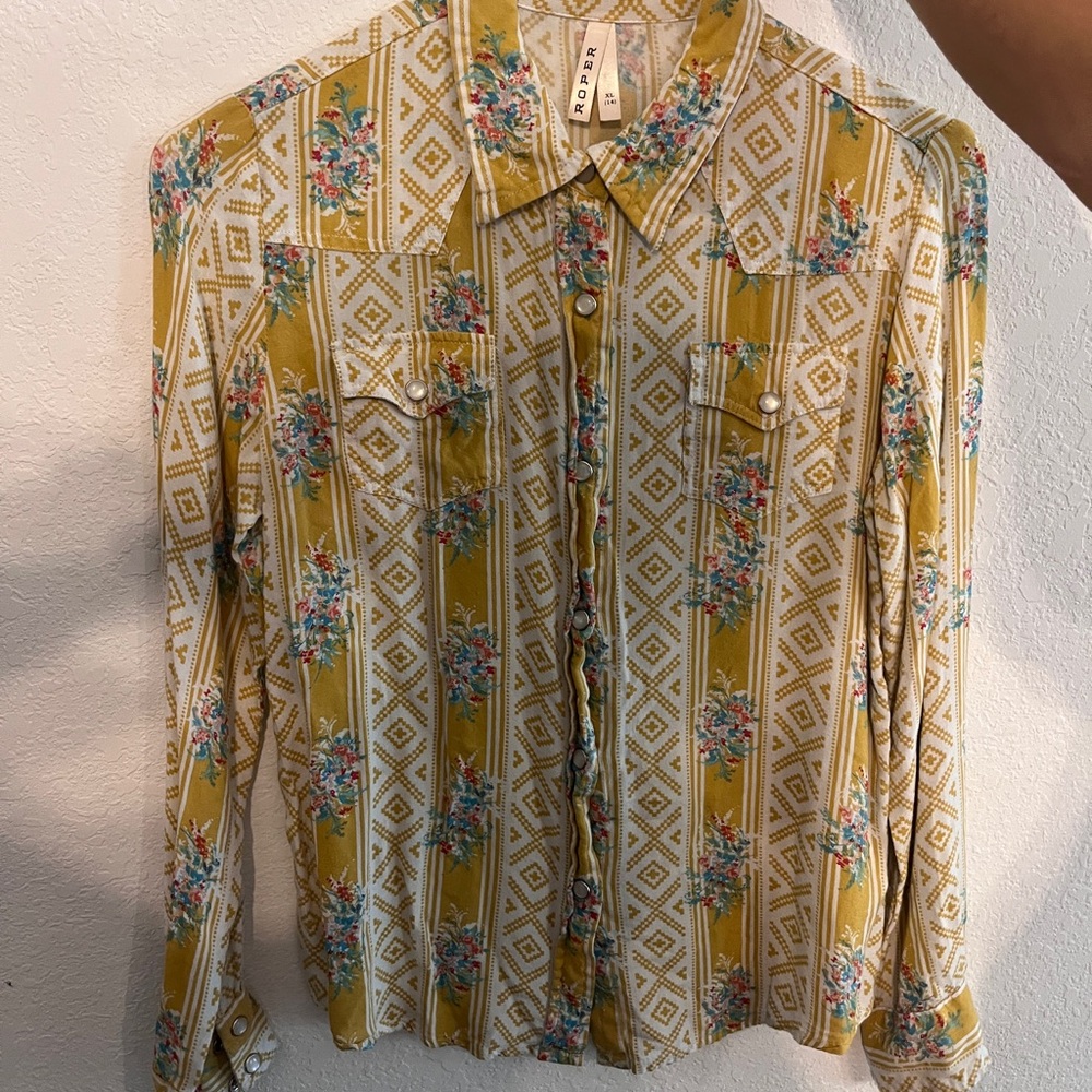 Roper Yellow and Blue Floral Shirt